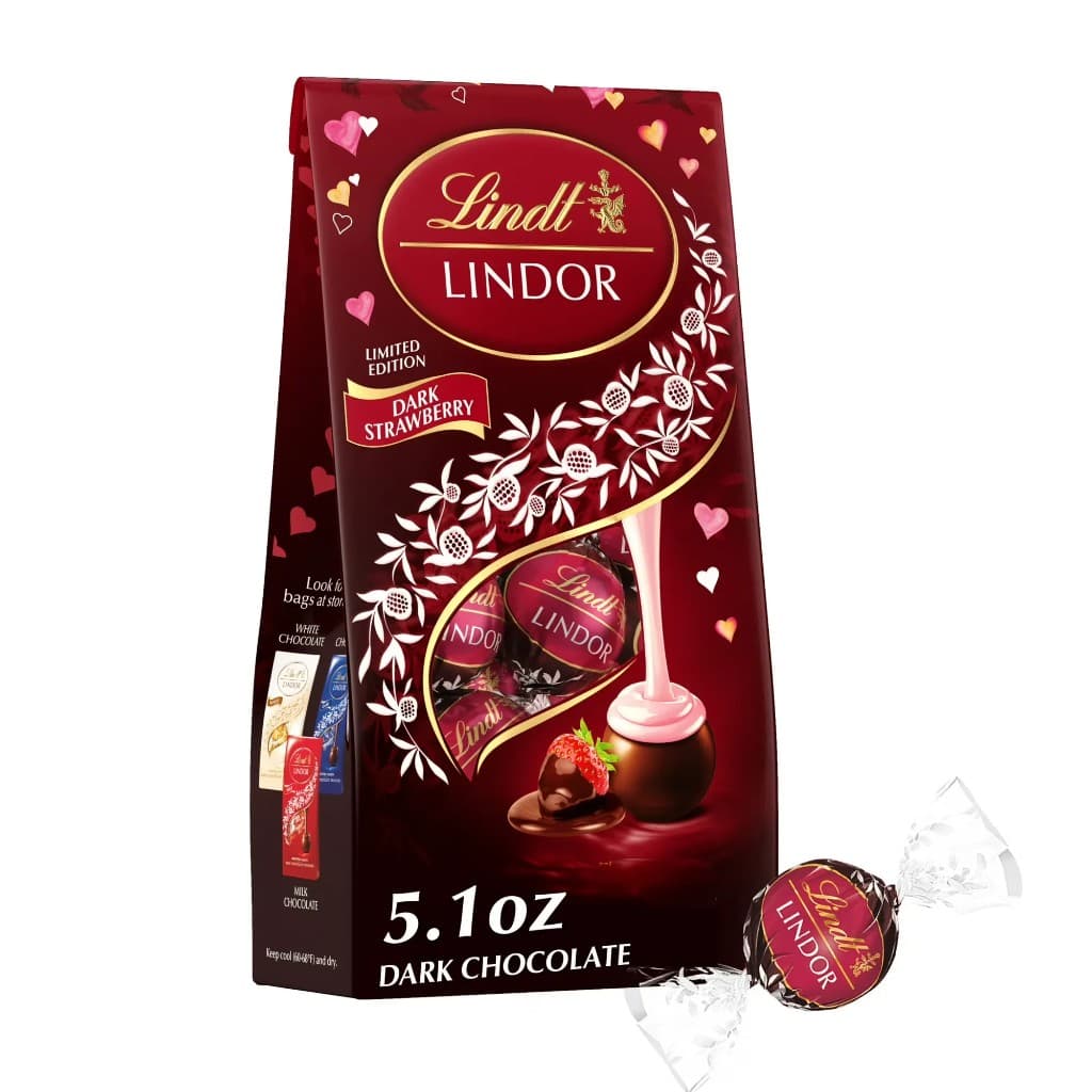 Lindt LINDOR Limited Edition Dark Chocolate Strawberries & Cream Truffles 1 of 4