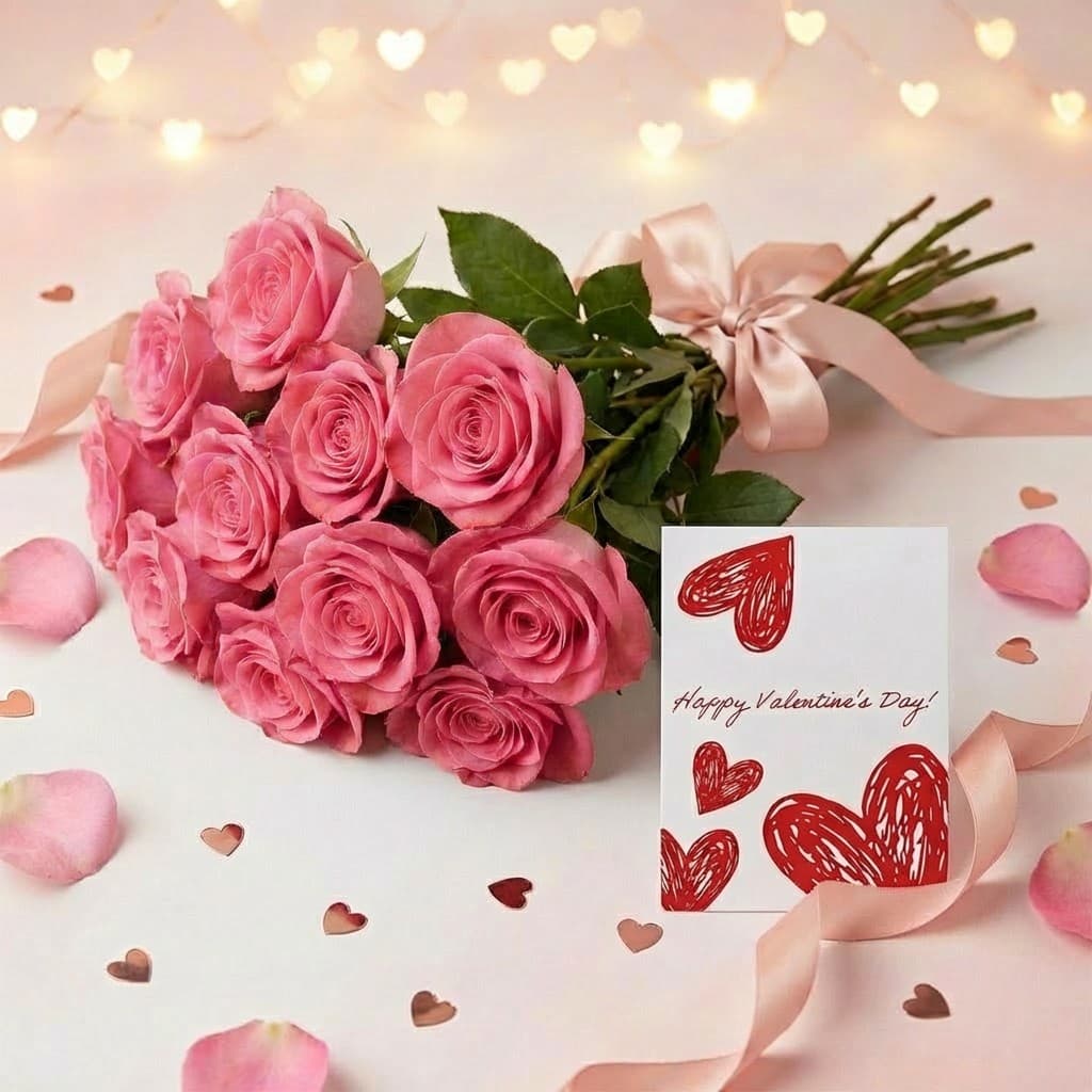 Pink roses Valentine's Day bouquet 1 of 5