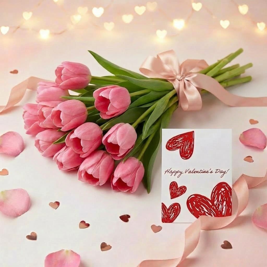 Pink tulips Valentine's Day bouquet 1 of 5